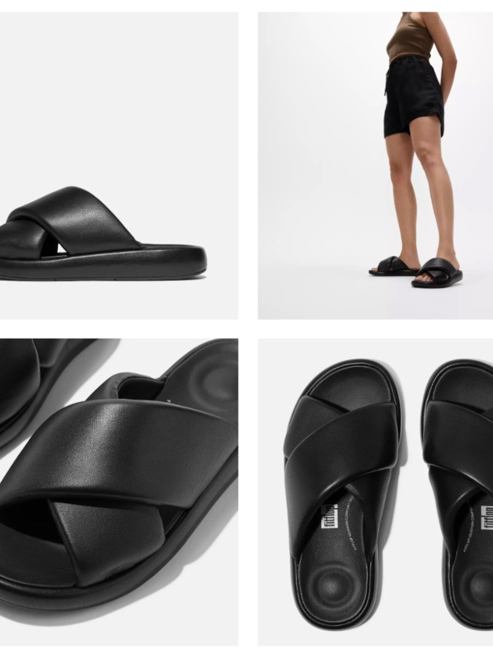 FitFlop IQUSHION D-Luxe Padded Leather Cross Slides Black size 6 NWOB